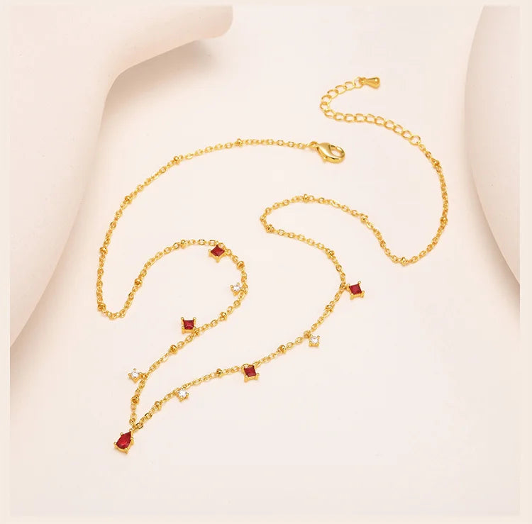 Zirconia Charms Necklace for Women – CZ Dangle Choker Bezel Station Gold Plated Jewelry