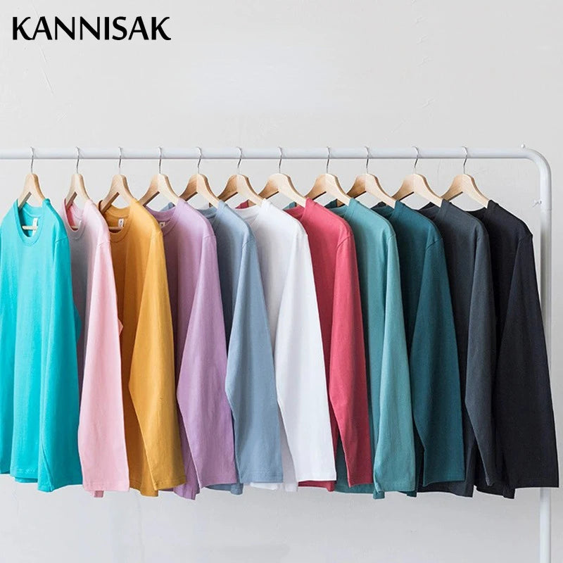 Spring Autumn Women’s Long Sleeve Cotton T-Shirt – Solid Casual Harajuku O-Neck Top 🌿✨