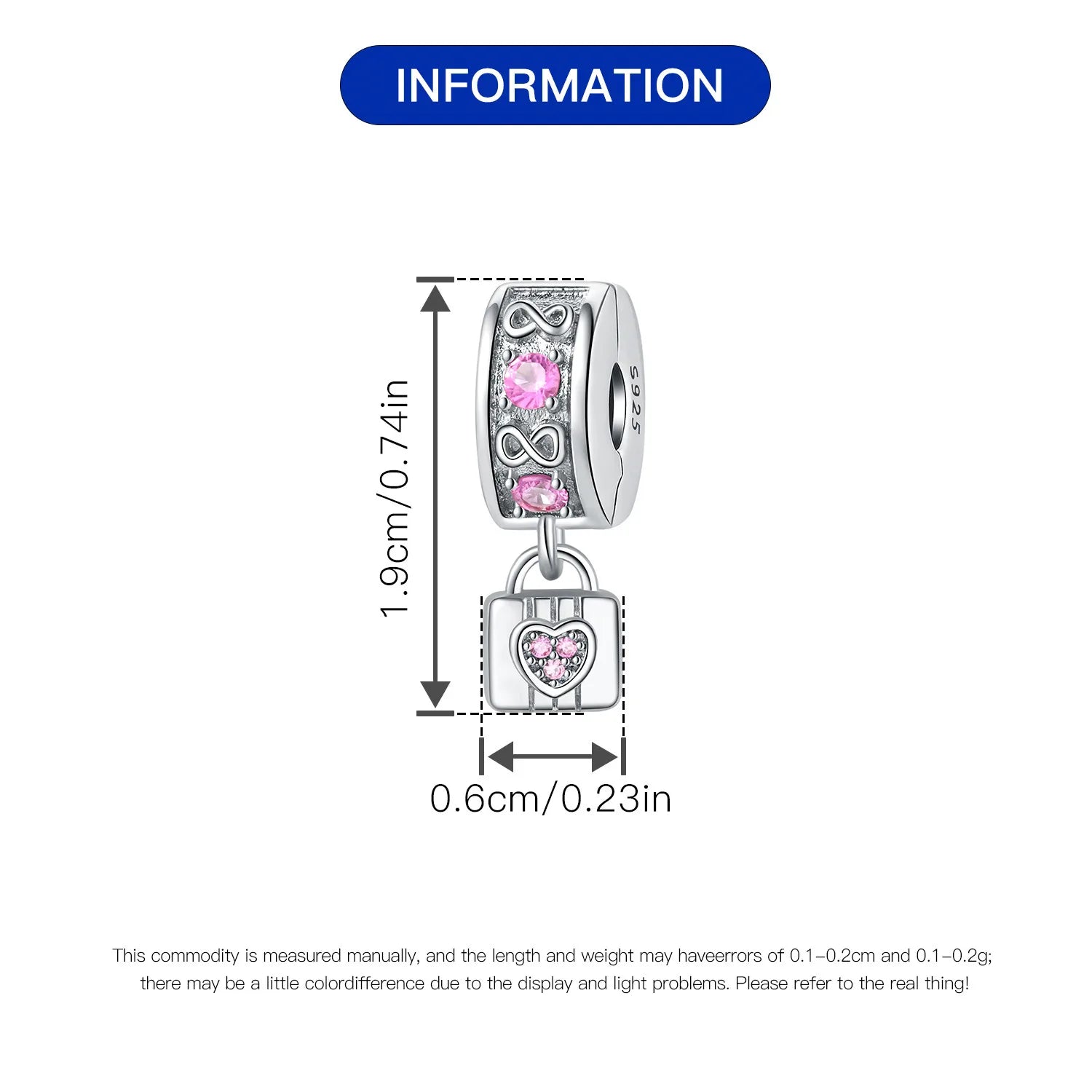 925 Sterling Silver Pave Clip Charms with Safety Chain | Colored Beads Stopper Clasp Fit Original Pandora Bracelet Jewelry