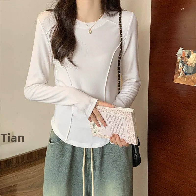 Women's Long Sleeve Velvet Base Shirt 👚 Slim Fit Round Neck T-Shirt ✨ Pure Color Winter Fashionable Top ❄️