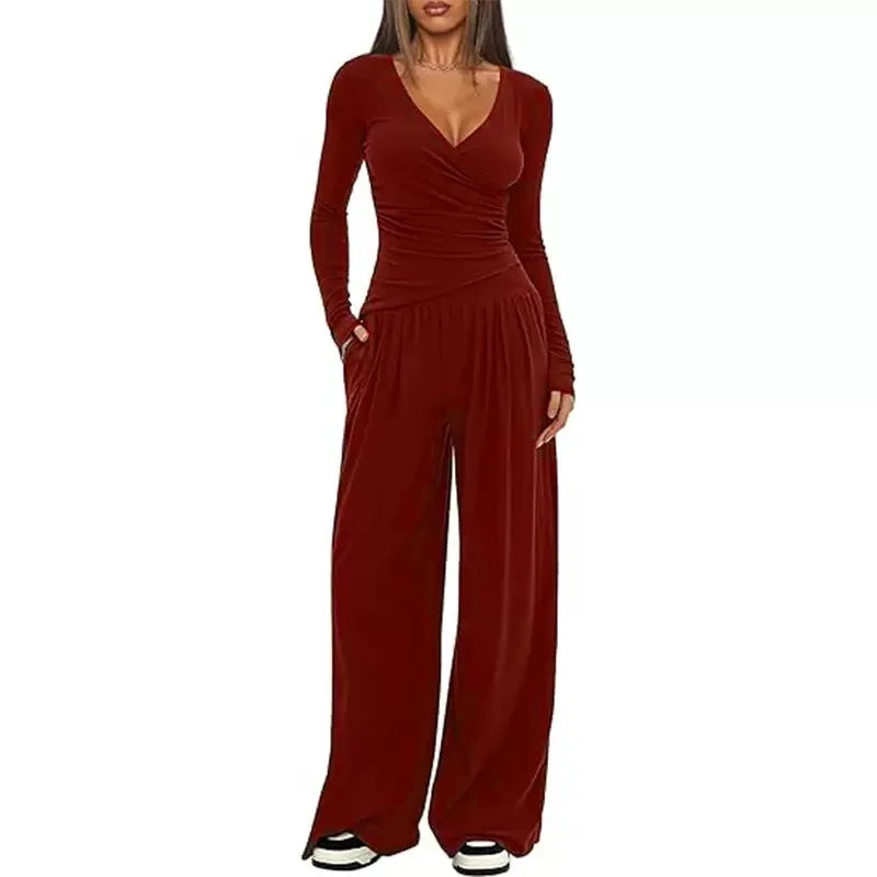 2025 Autumn Winter Women's Wide Leg Pants Set – Long Sleeve Multi-Occasion Sportswear & Commuting Hot Seller 🍂✨
