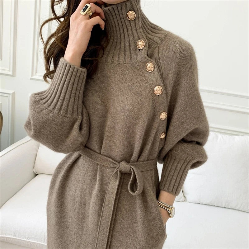 Autumn Winter Women's Knitted Midi Dress 🧶 Luxury Base Layer Ladylike Camere Inner Match Dress ❄️ Elegant Cozy Fashion