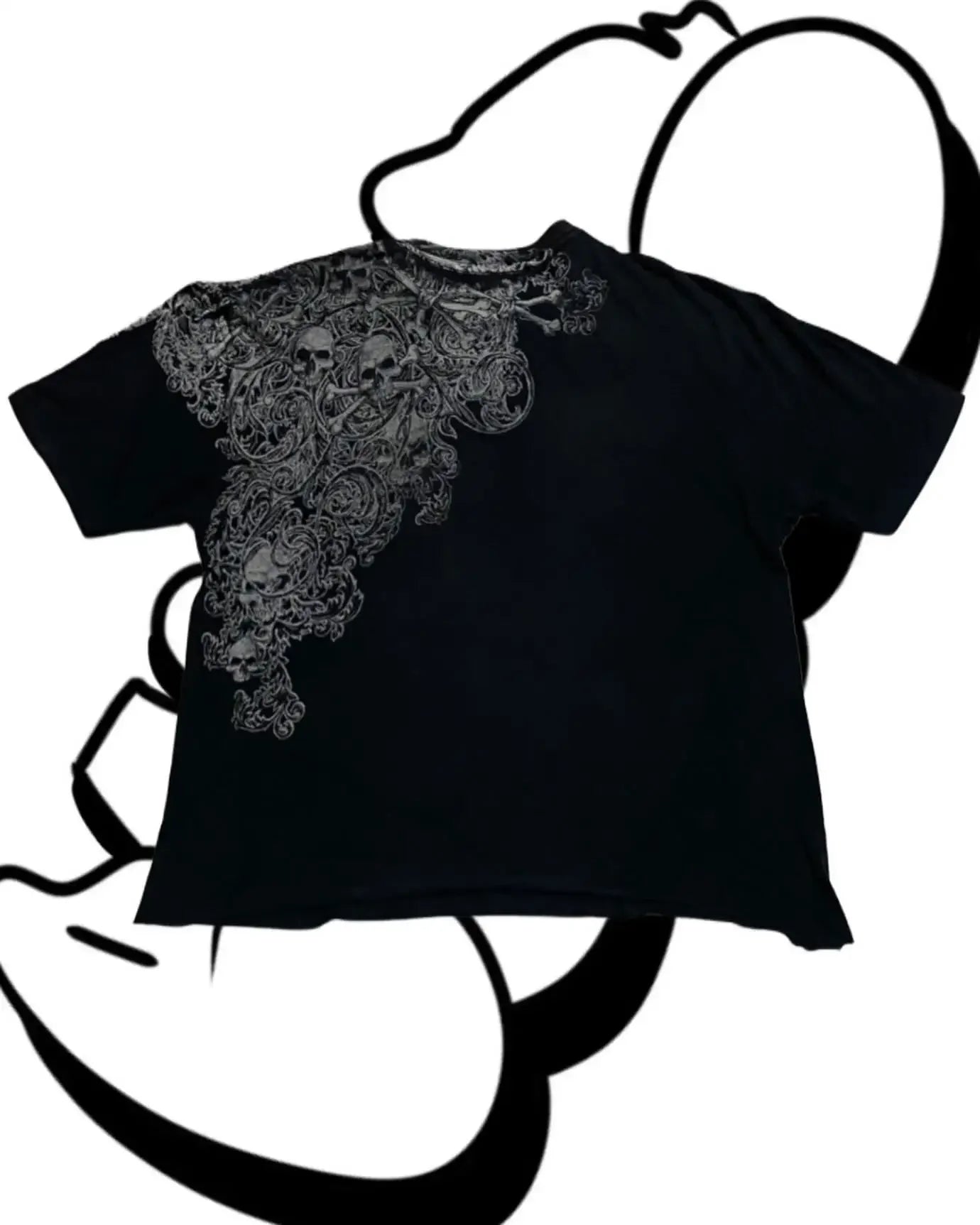 Vintage Avirex Black Short Sleeve T-Shirt | Rhinestone Double-Sided Print Retro Streetwear Top