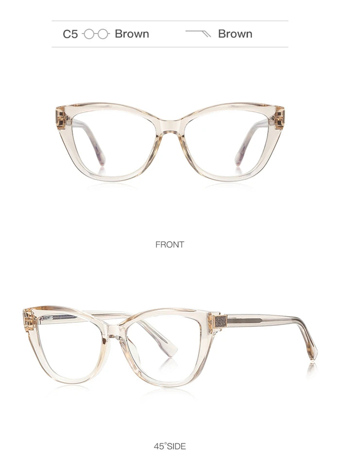 Fashion Women Myopia Glasses – Big Frame TR90 Anti-Blue Light Luxury Cat Eye | Custom Prescription Eyewear 0 to -6.0