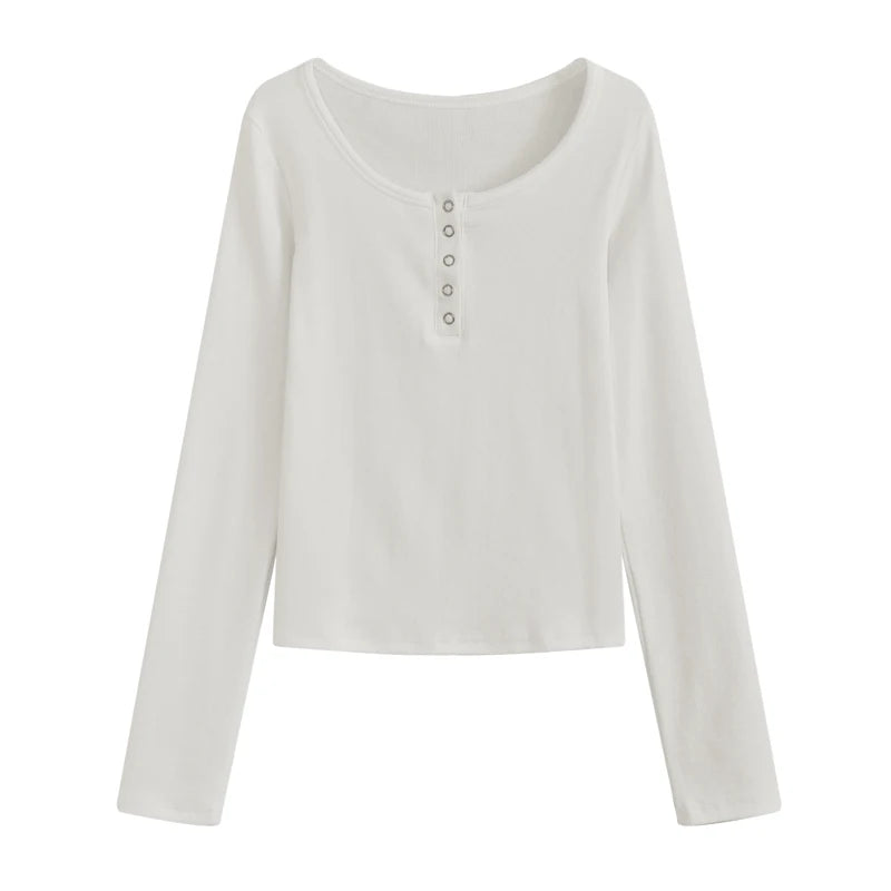 American Style Short Fit Women’s Long Sleeve U-Neck Tight Body Short-Length T-Shirt – Sexy Autumn Top