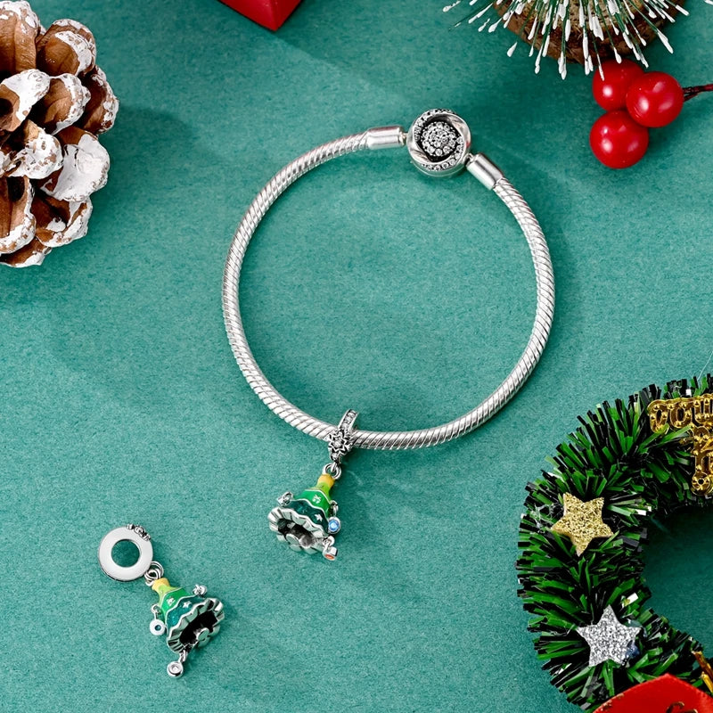 925 Sterling Silver Shining Christmas Tree Charms Bead | Star Dangle Fit Original Bracelet DIY Women Jewelry Gift