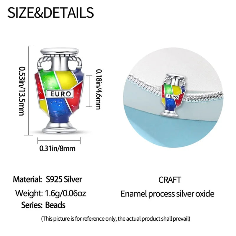 925 Sterling Silver Soccer Trophy Jersey Charm Beads – Fits 3mm Bracelets DIY Jewelry