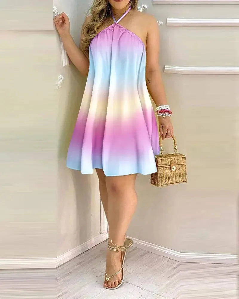 🌸 Floral Print Halter Neck Dress 👗 Boho Backless Summer Dress ☀️ Women's Spring & Summer Clothing