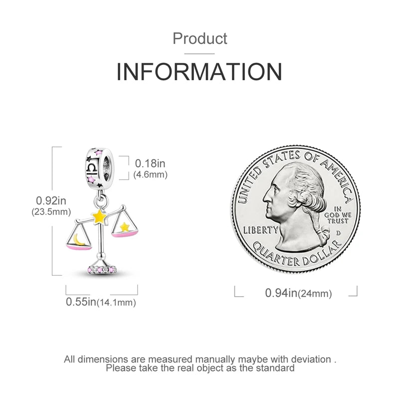 Original 925 Sterling Silver 12 Constellation Luminous Charm | Fits Pandora 3mm Bracelet DIY Jewelry Gift for Women