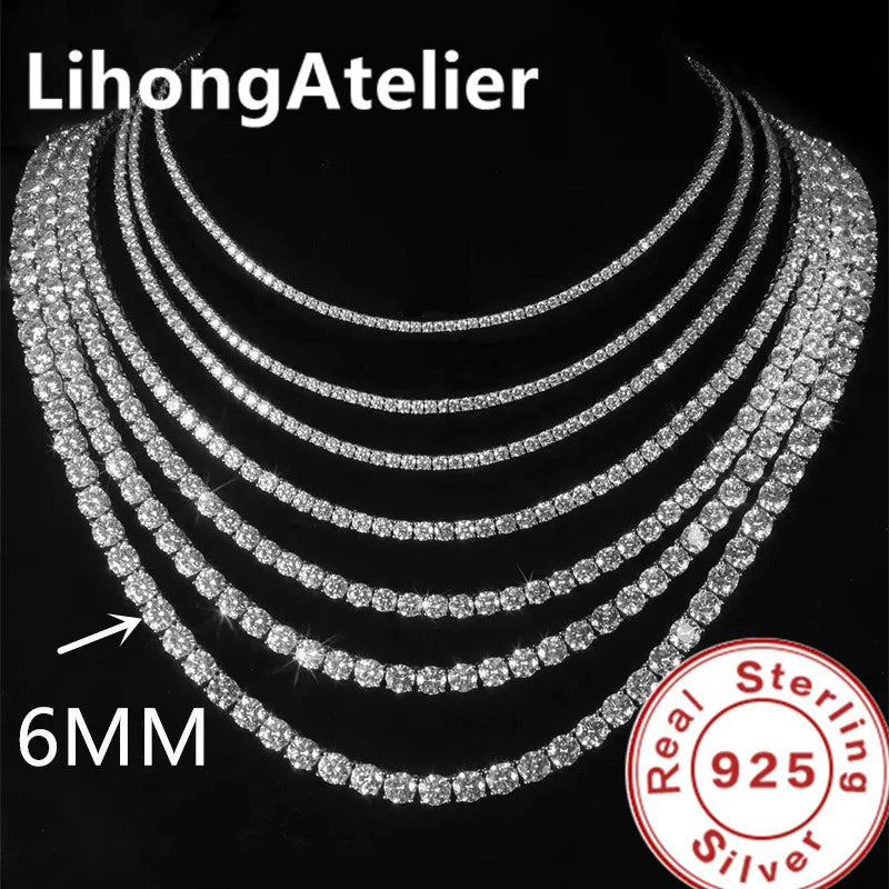 925 Sterling Silver 6mm AAA Zircon Tennis Necklace – Unisex Luxury Jewelry Gift for Women & Men