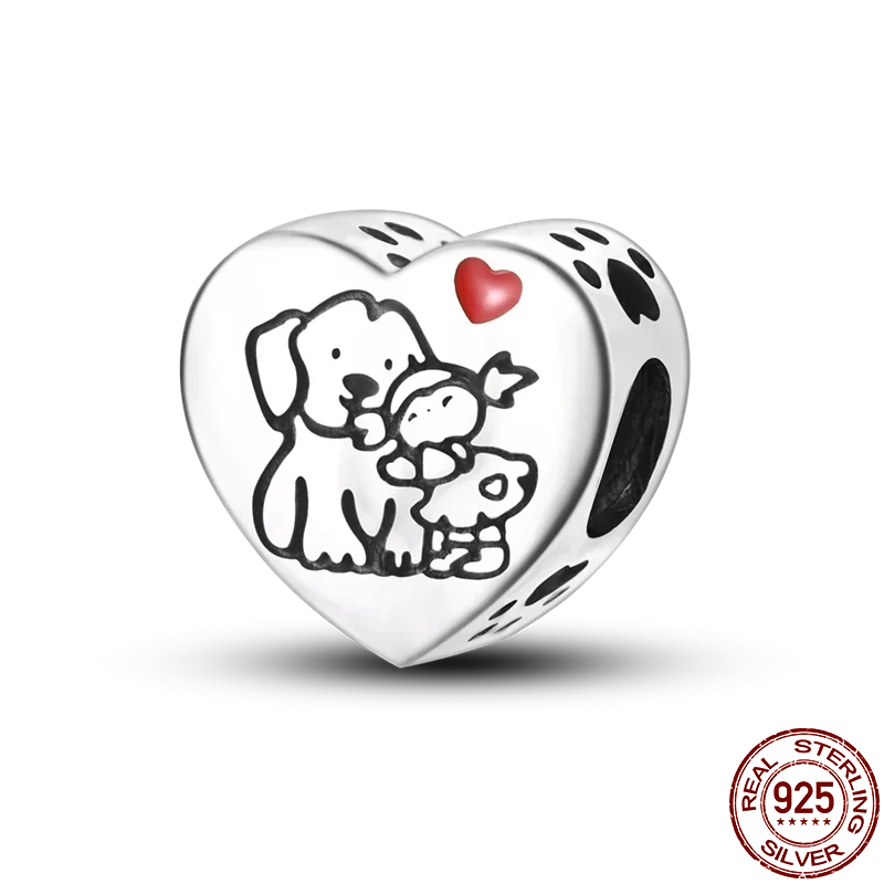 925 Sterling Silver Heart Shaped Warm Family Charm Beads Butterfly Flower Pendant