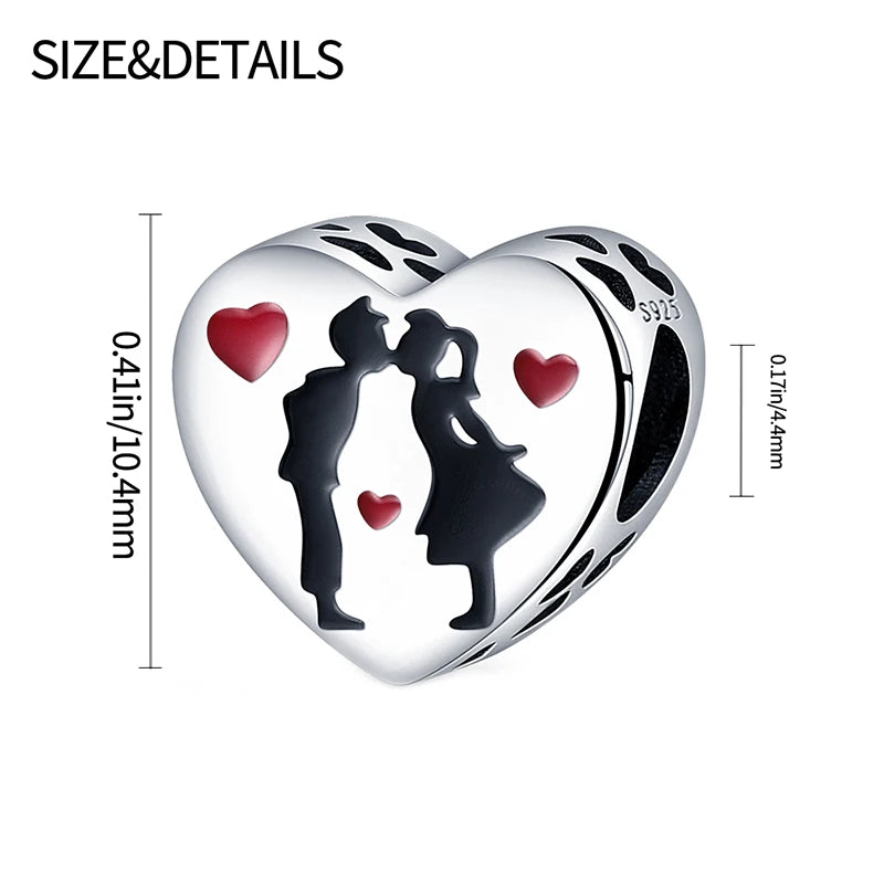 925 Sterling Silver Mother Daughter Love Embrace Pendant Charm | Heart Shaped Bracelet Bead DIY Fine Jewelry Gift