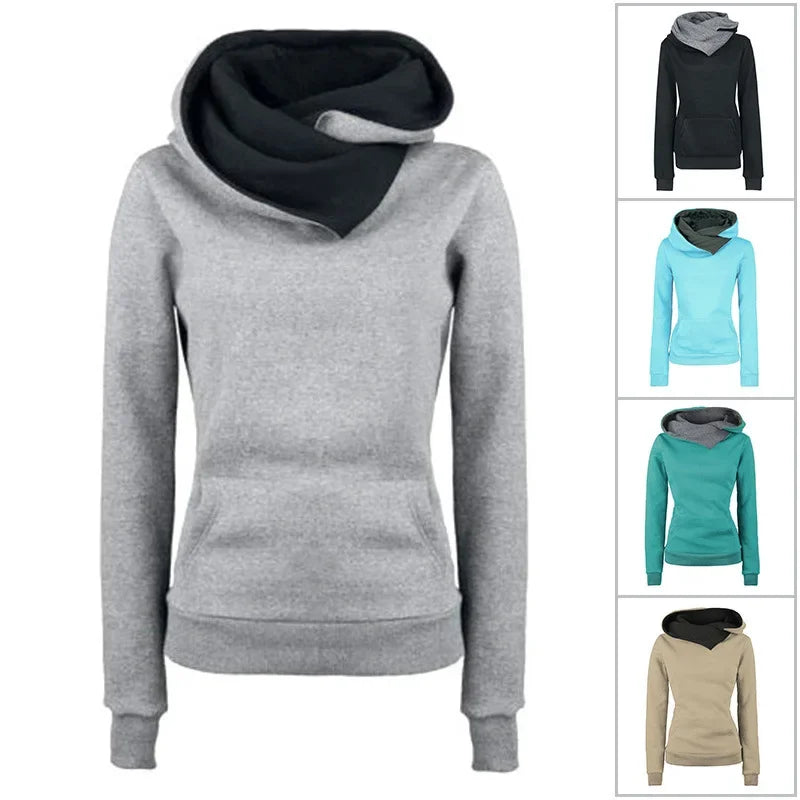 Women’s Spring Autumn Hoodie Tracksuit | Solid Color Long Sleeve Pullover | Casual Warm Hooded Sweatshirt