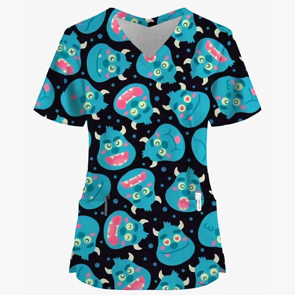 Women’s Disney Toy Story Print Surgical Uniforms – V-Neck Short Sleeve Medical Scrubs
