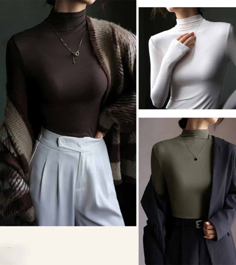Women’s Solid Half-High Collar Sweater | Autumn Winter Long Sleeve Pullover | Casual Slim Bottoming Top