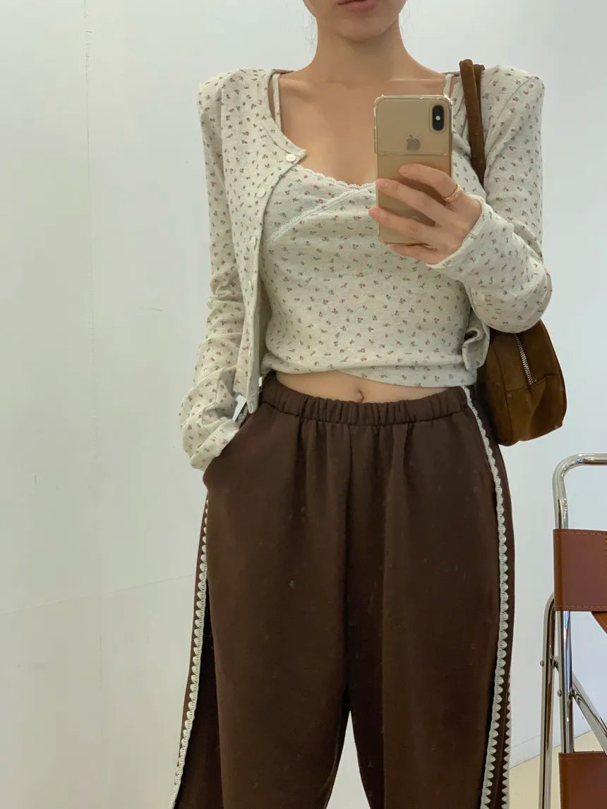 Chic Autumn Winter Loose Casual Pants – Color Block Side Stripe Floral Women Sweatpants Long Trousers