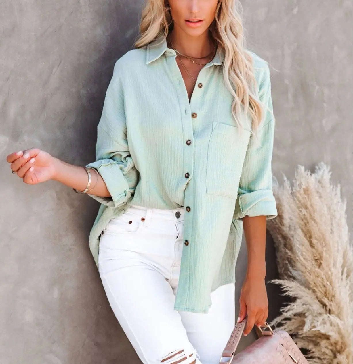 Women’s Long Sleeve Collared Button Down Shirt – Elegant Work & Casual Blouse Ladies Top 🌿✨