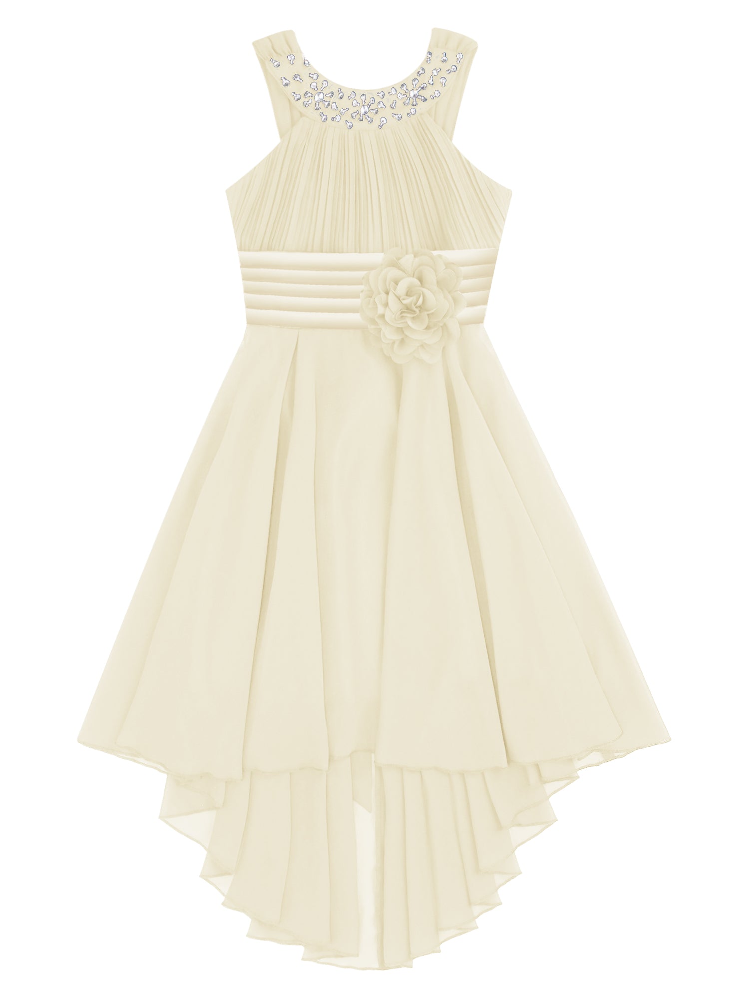 iEFiEL Summer Flower Girl Dress | High-Low Chiffon Princess Dress | Kids Wedding & Party Formal Occasion Gown