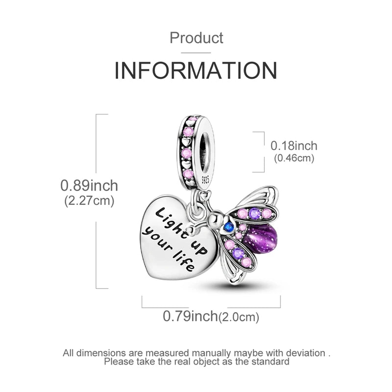Original 925 Sterling Silver Glowing Firefly Charm Beads – DIY Bracelet Pendant for Women