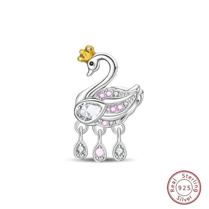 925 Sterling Silver Animal & Love Charms | Cat, Elephant, Bear, Swan & Easter Egg Beads Fit Original 3mm Bracelets DIY Jewelry