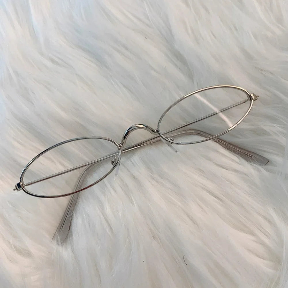 Y2K Small Oval Metal Glasses – Women & Girls Vintage Decorative Eyeglasses | Anti Blue Light Presbyopic Reading Eyewear