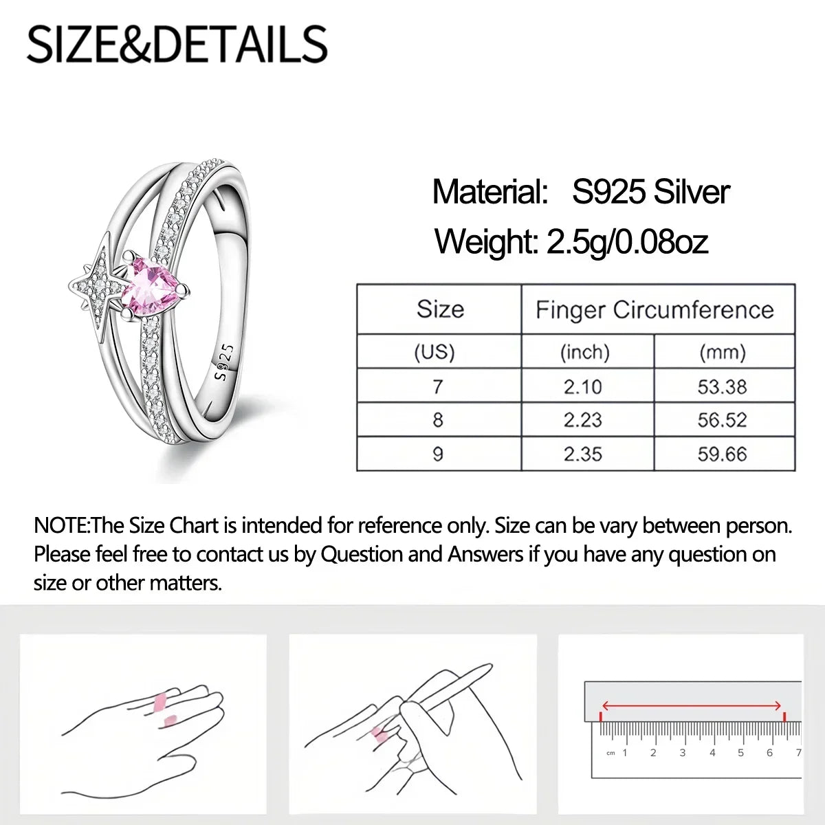 925 Sterling Silver Double Heart, Bow & Starfish Crown Rings | Women’s Moon Ring Fine Jewelry Wedding & Valentine Gift