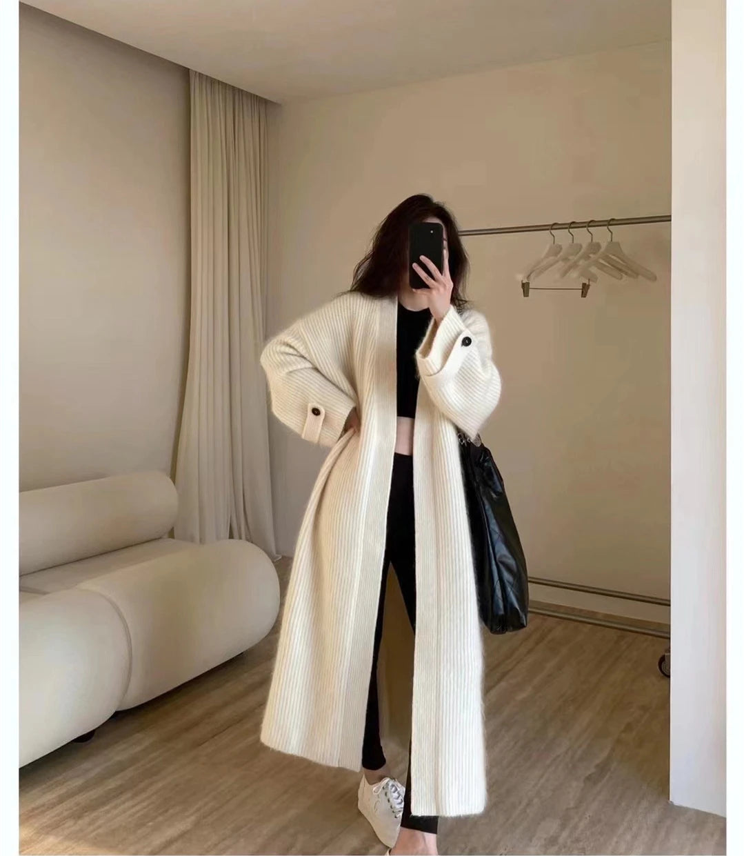 Women’s Retro Long Knitted Cardigan | Loose Solid Color Sweater Jacket for Autumn & Winter Fashion