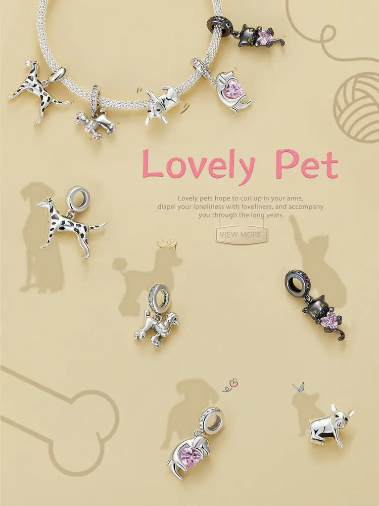 BISAER 925 Sterling Silver Dog Charm | Cute Dachshund Pet Bead Pendant for Women’s DIY Bracelet Jewelry