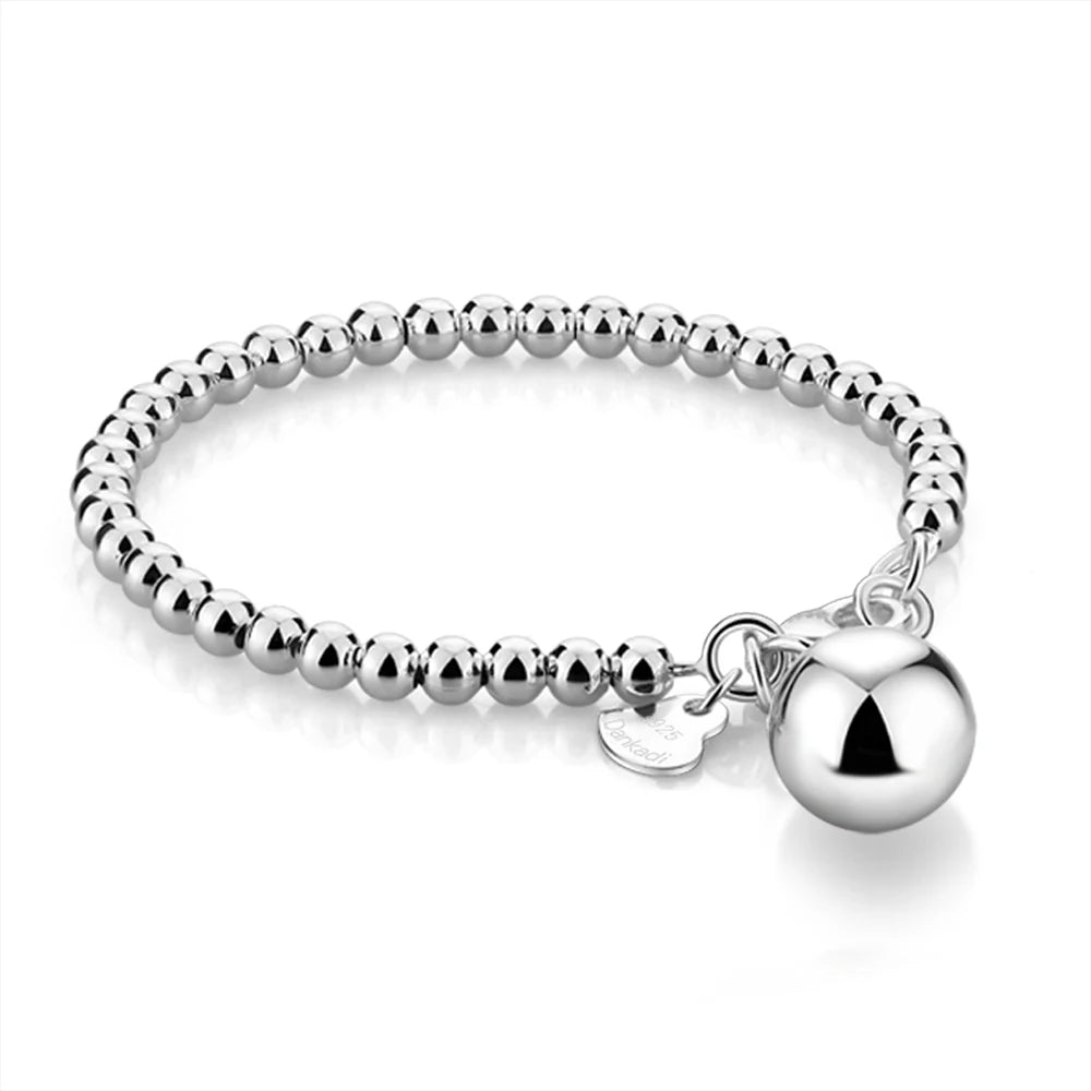 High Quality 925 Sterling Silver Ball Bead Bracelet | Heart Bangle Chain for Women & Girls | Fashion Jewelry 15cm–20cm