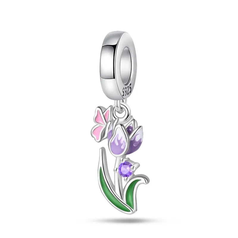 2025 925 Silver Daisy Tulip Pansy Flower Charms Bead | Fit 3mm Original Bracelets DIY Jewelry Gift