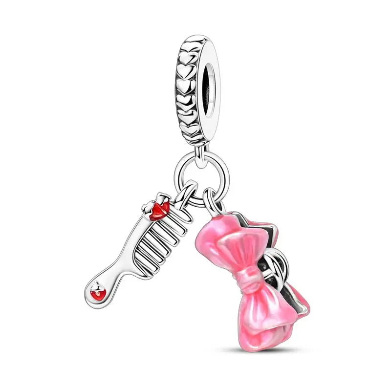 925 Silver Plated Magic Mirror Princess Angel Pink Charm Beads | Fits Original Pan 925 Bracelet | Exquisite DIY Jewelry