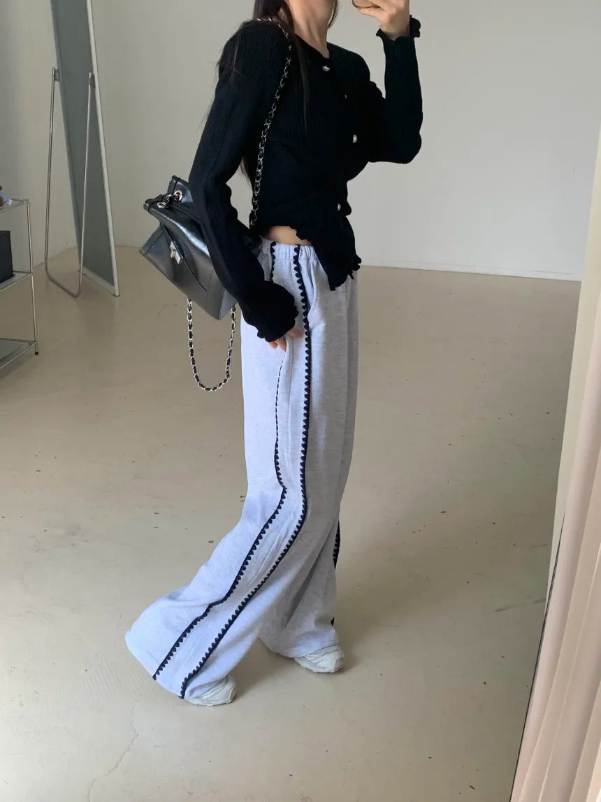 Chic Autumn Winter Loose Casual Pants – Color Block Side Stripe Floral Women Sweatpants Long Trousers