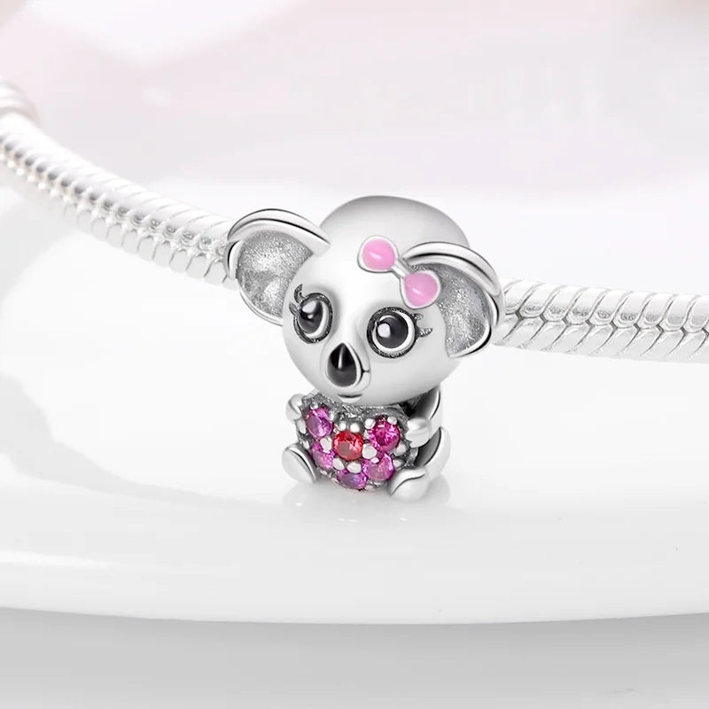 Cute Pet Kitten Puppy Sheep Charms | Fit 925 Original Pandora Bracelets | Colorful Zircon Beads DIY Jewelry Gift