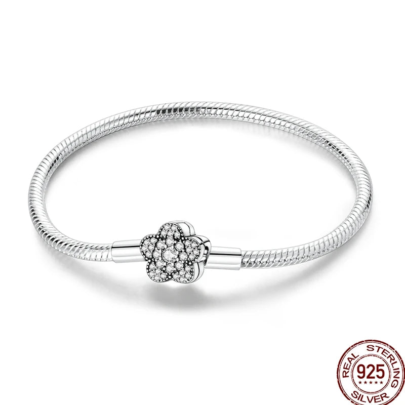 925 Sterling Silver Heart Moon Sun Clasp Charm Bracelet | 17–20CM Original Bracelet for Women | Fits Pandora DIY Beads Jewelry