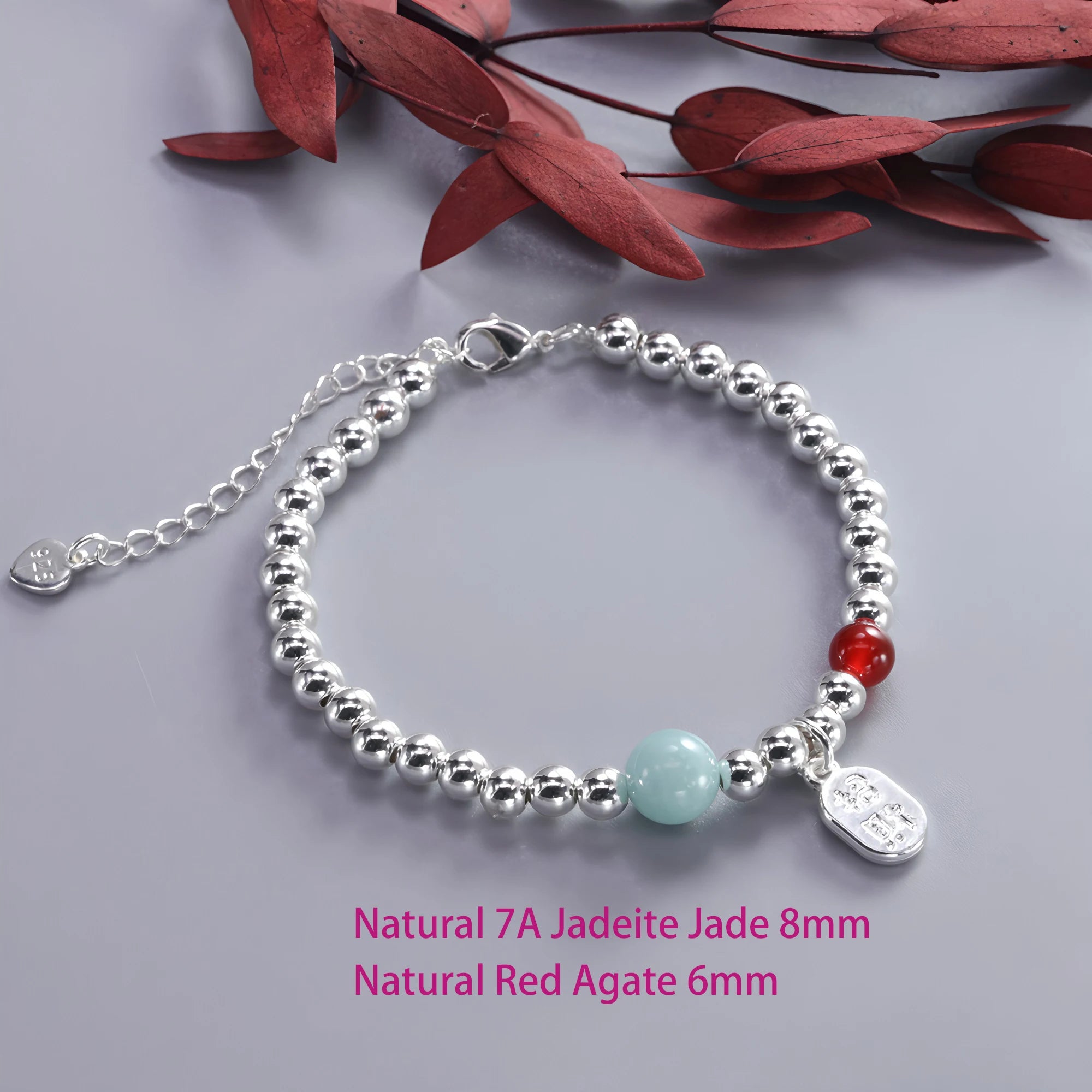 VENTFILLE 925 Sterling Silver Red Agate Bracelet | Flower Pendant Lucky Bead | Original Jewelry Gift for Women