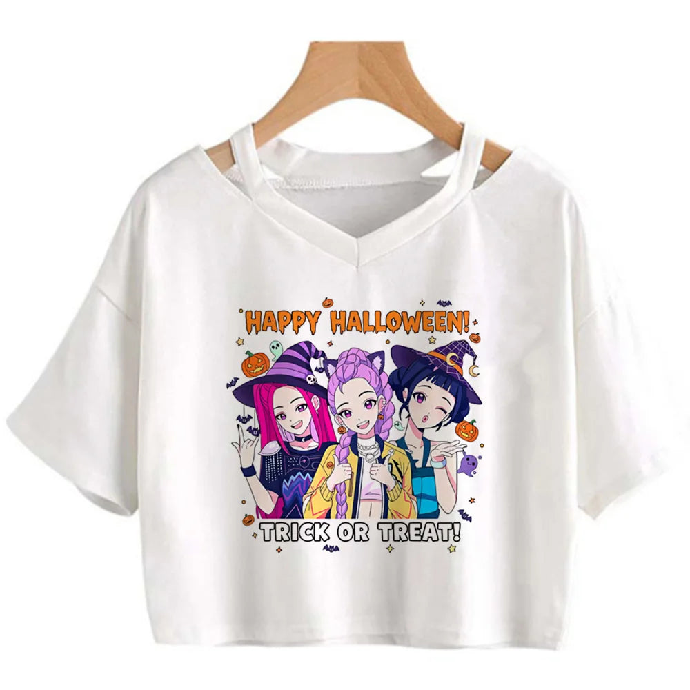 Kpop Demon Hunters Girls Crop T-Shirt – Women’s O-Neck Summer Y2K Punk Sleeveless Top
