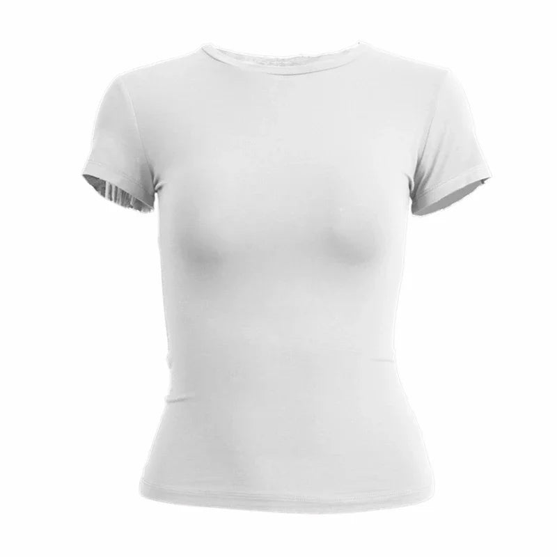 Women’s Slim Fit O-Neck Knitted T-Shirt – Y2K Streetwear Short Sleeve Sheath Tee 2024