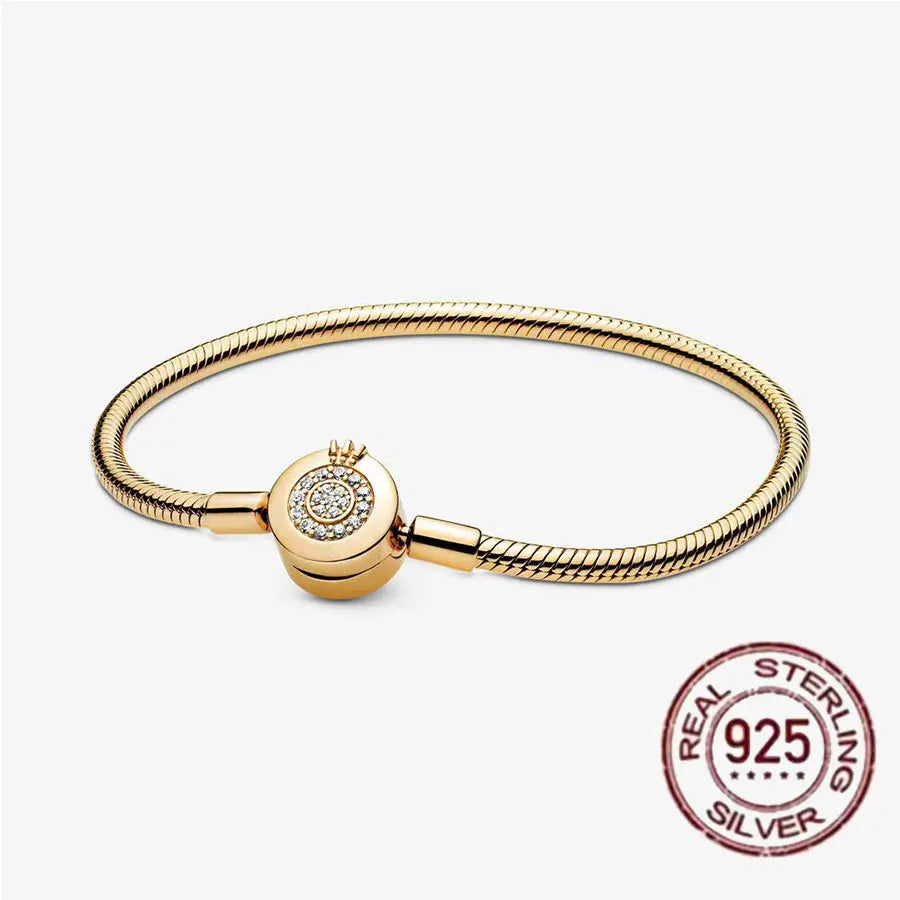 S925 Sterling Silver Crown Mickey Snake Bone Bracelet | Women’s DIY Gift