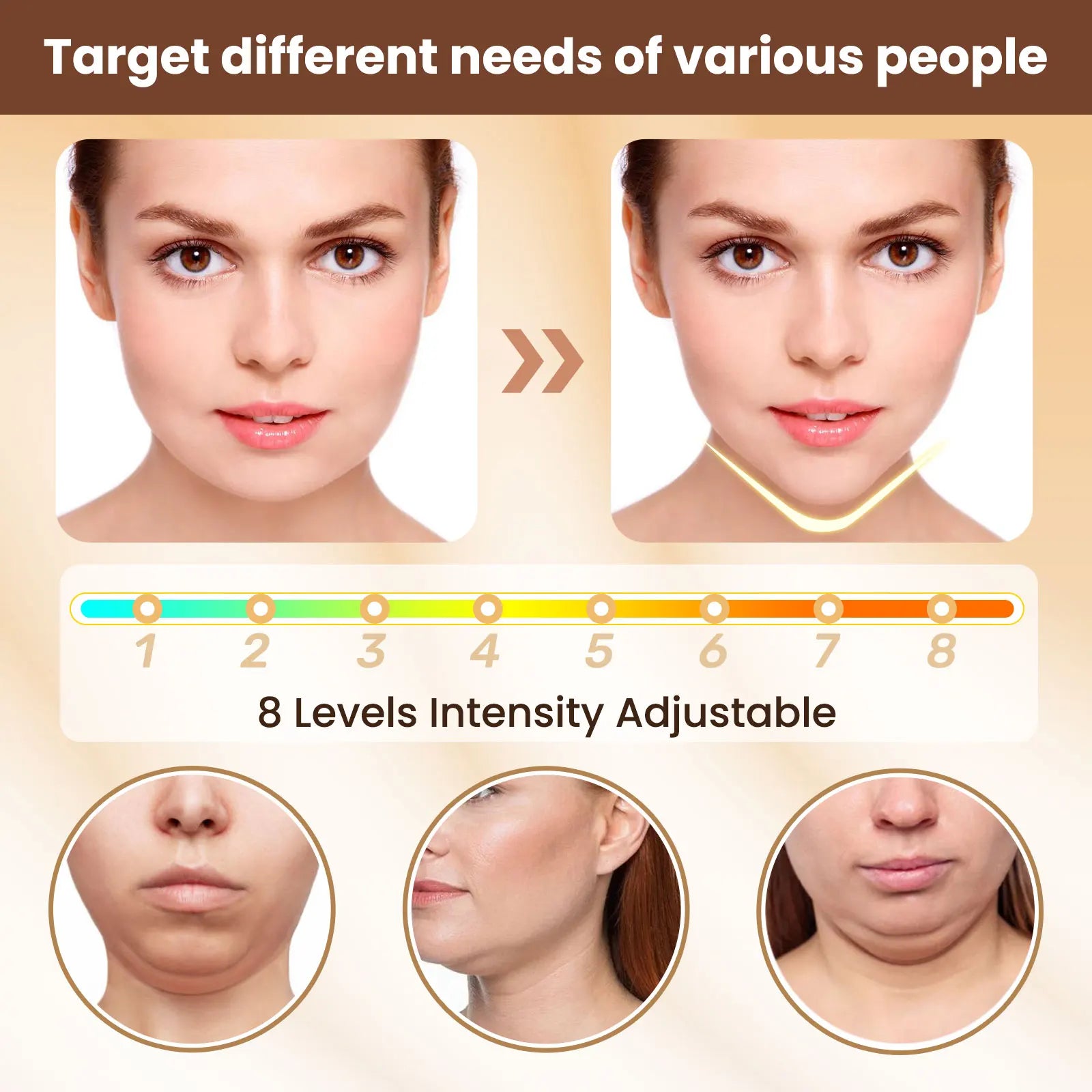Electric V Face Lifting Beauty Device | 6 Modes 8 Levels EMS Microcurrent Facial Massager for Double Chin Removal & Skin Firming