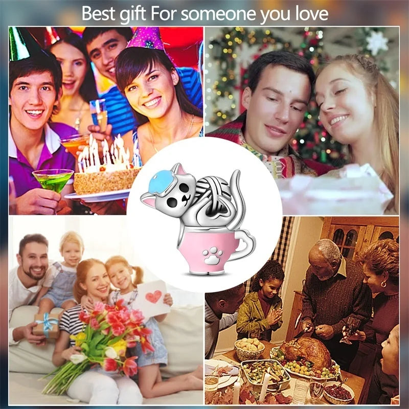 Cute Pet Kitten Puppy Sheep Charms | Fit 925 Original Pandora Bracelets | Colorful Zircon Beads DIY Jewelry Gift