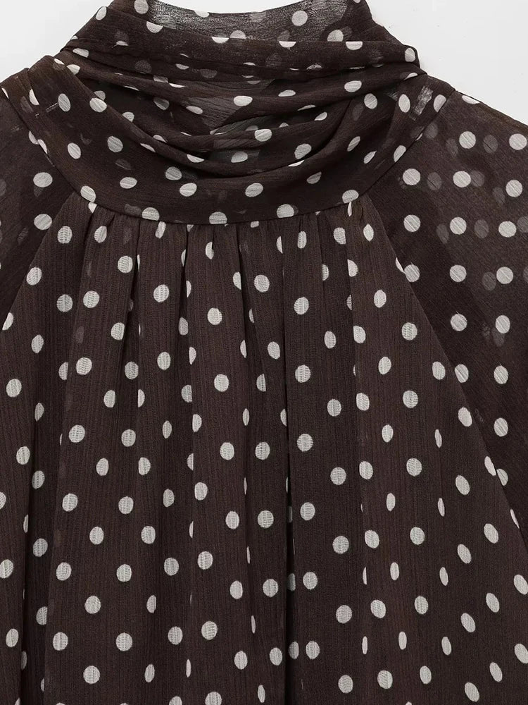 Women’s Long Sleeve Bow Collar Blouse – Elegant Dot Print Shirt Tops 👚✨
