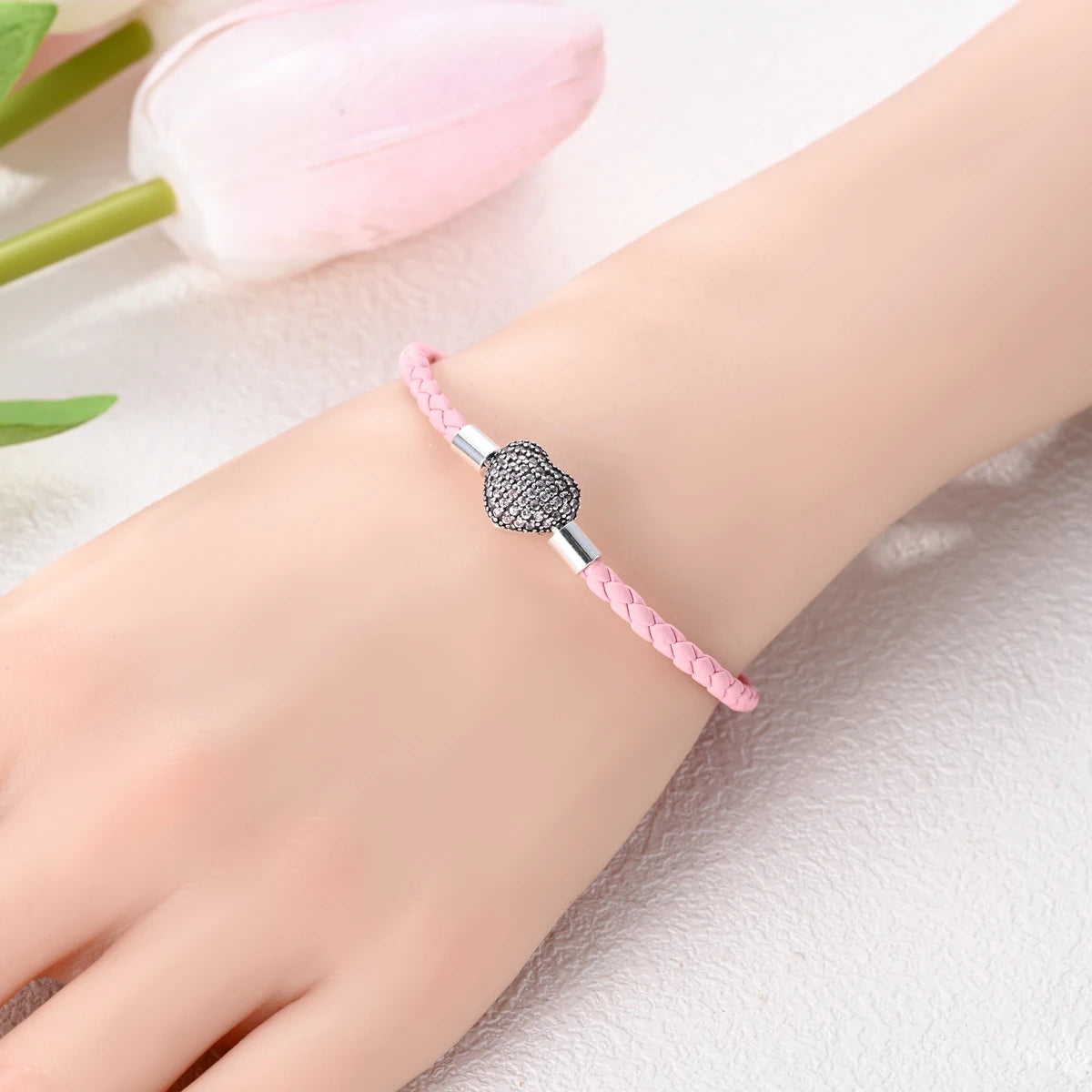 925 Sterling Silver Heart Shell Leather Rope Bracelet | Plait Design Fit Pandora Beads – Women’s Fashion Jewelry Gift