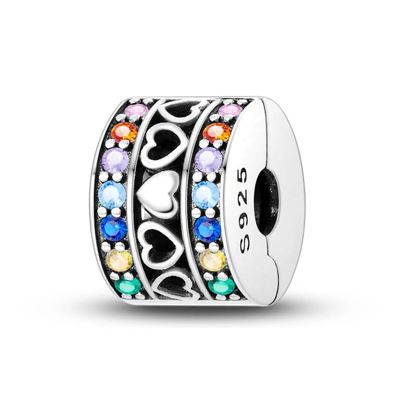 925 Sterling Silver CZ Pave Round Clip Charm – Fits Original Pandora Bracelet & Necklace Jewelry Gift