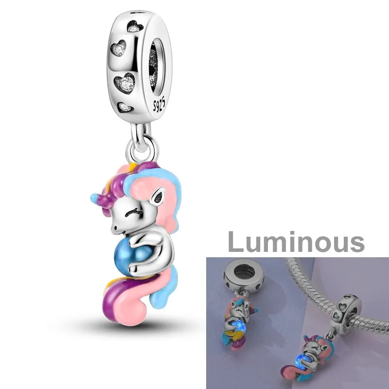 925 Sterling Silver Colorful Luminous Charms | Shell Turtle Star Beads