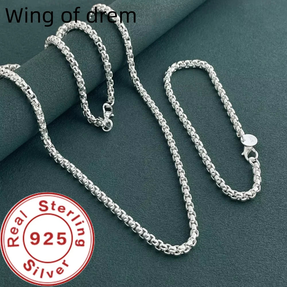 925 Sterling Silver 4mm Round Box Chain Bracelet & Necklace Set – Unisex Daily Wear Fashion Jewelry for Men & Women