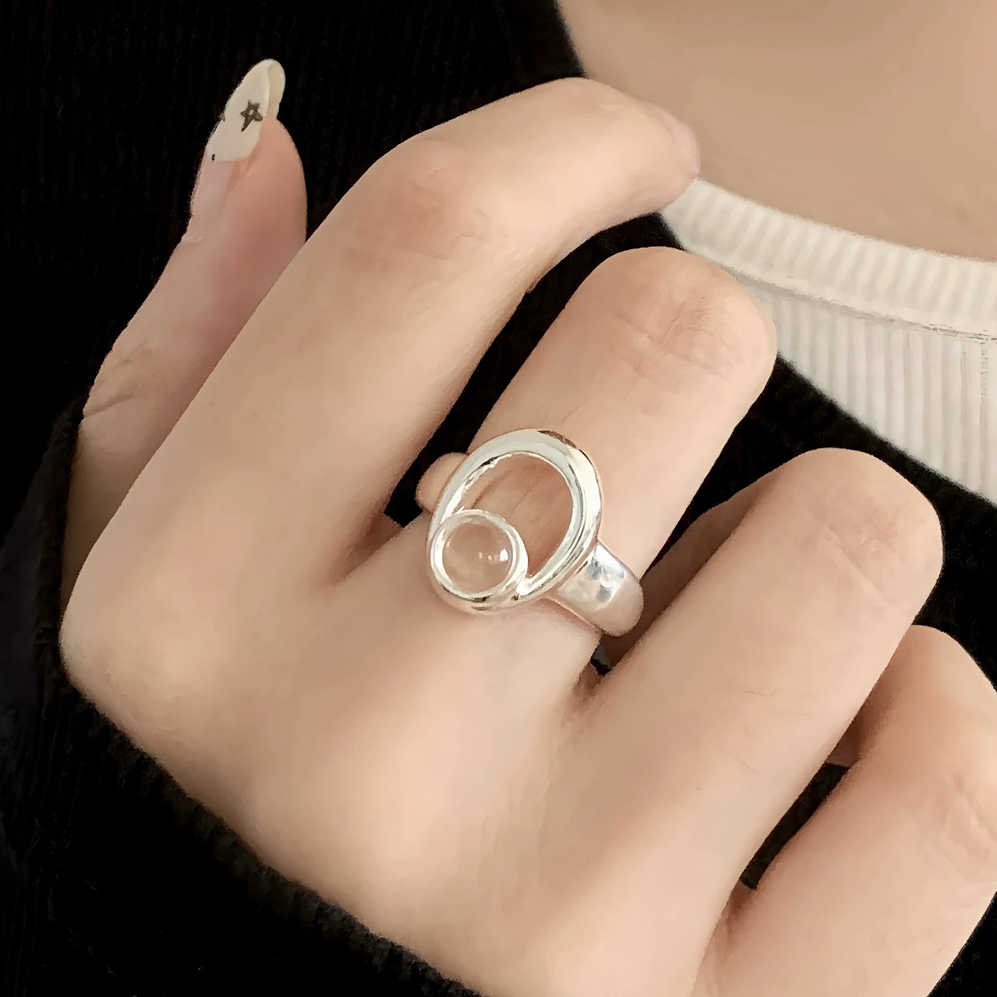 VENTFILLE 925 Sterling Silver Flower Lace Ring – Adjustable CZ Korean Fashion Jewelry