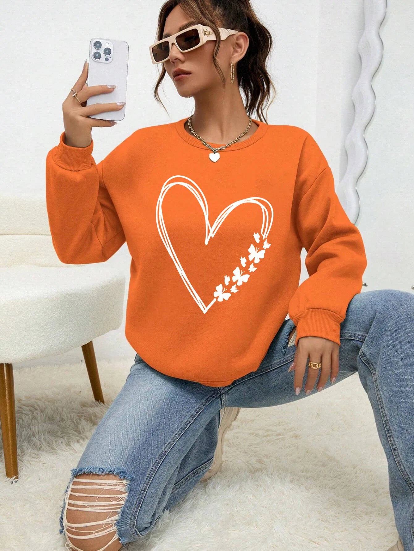 The Great Love at the Edge of Butterflies Sweatshirt | Women’s Fleece Crewneck Pullover | Autumn Soft Streetwear