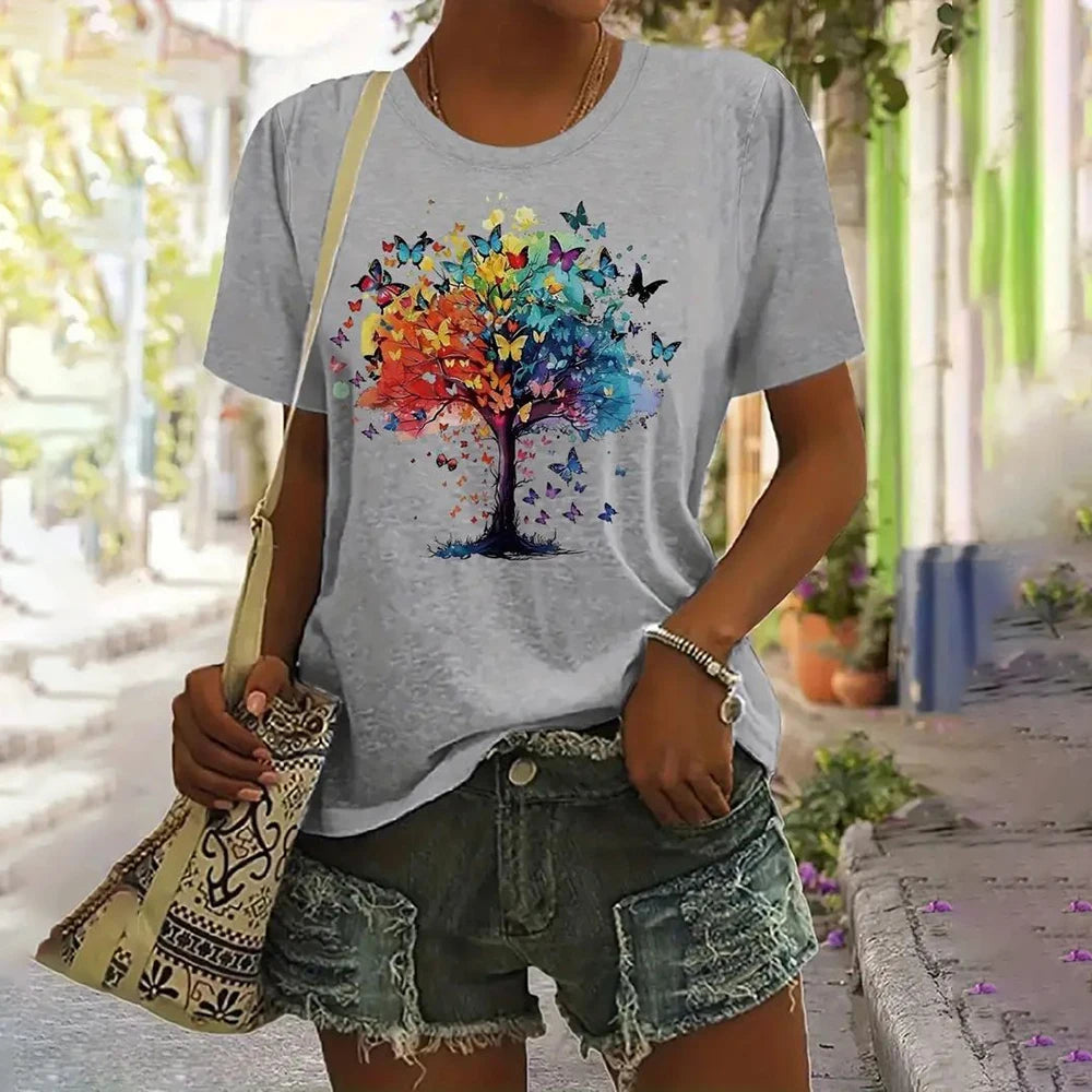 Summer Butterfly Dandelion 3D Print T-Shirt Women – Y2K Streetwear Casual O-Neck Short Sleeve Tee