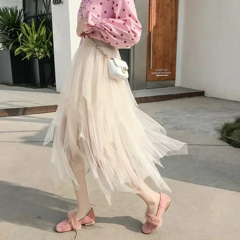 Women’s Summer Tutu Skirt – Harajuku High Waist Tulle Mesh Midi Faldas 👗✨