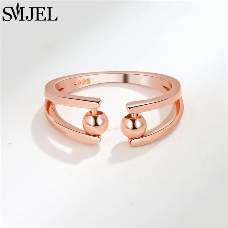 Adjustable Fashion Fidget Anxiety Ring for Women Gold Color Beaded Spinner Ring